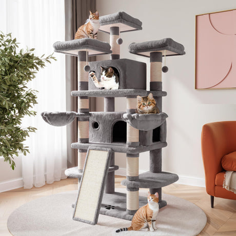 SHA CERLIN 68 Inches Multi-Level Large Cat Tree for Large Kitties/Big Cat Tower with Condo/Cozy Plush ‌Pussycat Perches/Sisal Scratching Posts and Hammocks/Activity Center/Grey SHA CERLIN