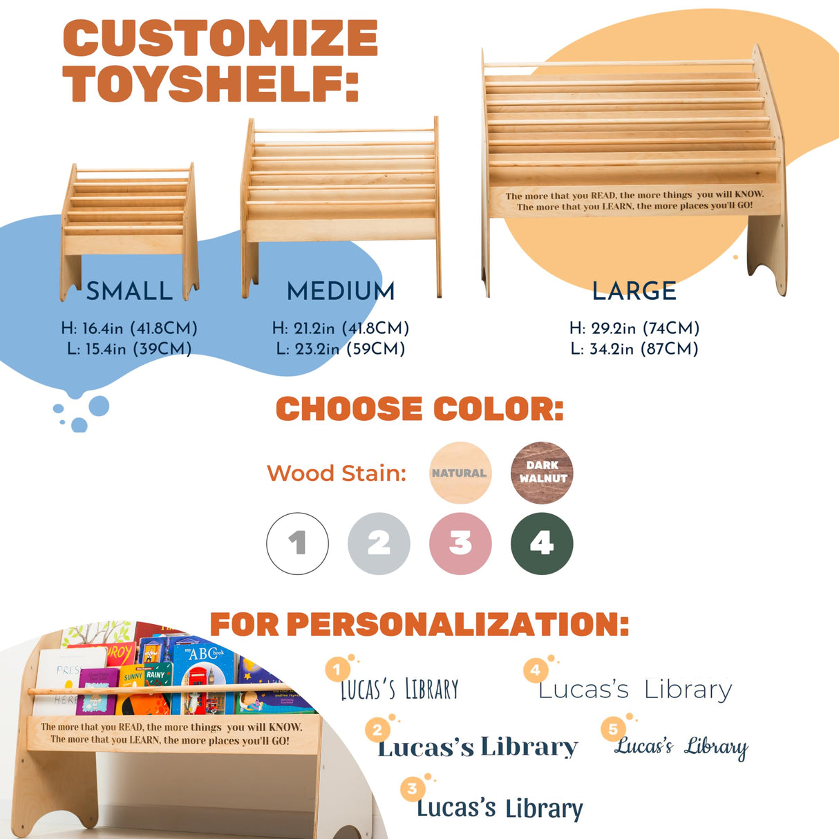 Montessori Bookshelf for Toddler Wood Kids Playroom Furniture Natural Wooden Nursery Gift Birthday Baby Neutral Room Storage Shelf Large Bookcase Child Decor Idea (Small) Enjoy The Wood