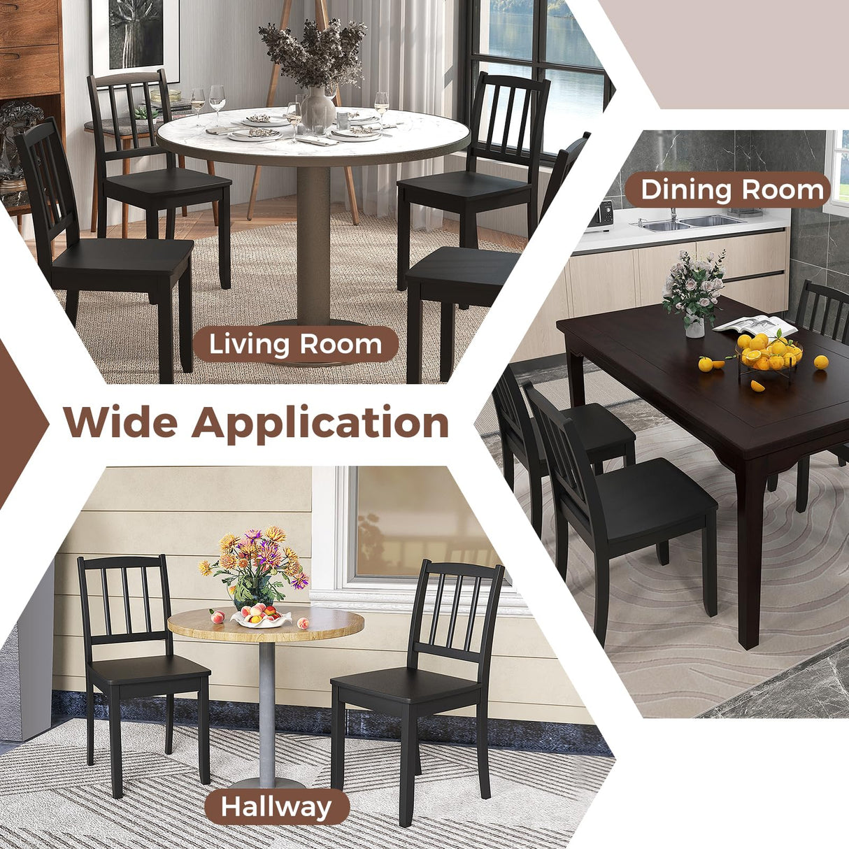 Giantex Farmhouse Dining Chairs Set of 4, Modern Kitchen Chairs w/Rubber Wood Legs & Curved Backrest, Ladder Back Diner Chairs, Wooden Side Chairs for Study, Dining Room, Load 400 LBS, Black Giantex