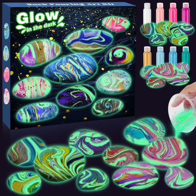 Agymo Art Kits for Kids,Glow in The Dark Kids Craft,Rock Pouring Art Kit, Christmas Birthday Gift for Girls & Boys