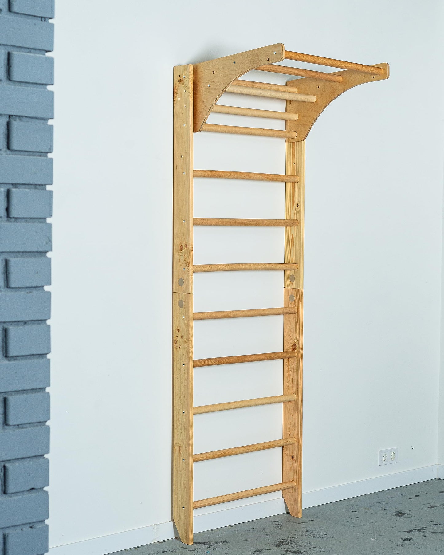 Wooden Swedish Ladder, Stall Bars Set for Physical Therapy & Gymnastics (with Adjustable Pull-up Bar)