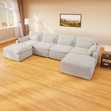 ISHUHL Cloud Modular Sectional Sofa, 124" Oversized Sectional Couches for Living Room, Convertible Deep Seat Sofa Set, Corduroy U Shaped Couch with 2 Ottoman (Beige) ISHUHL