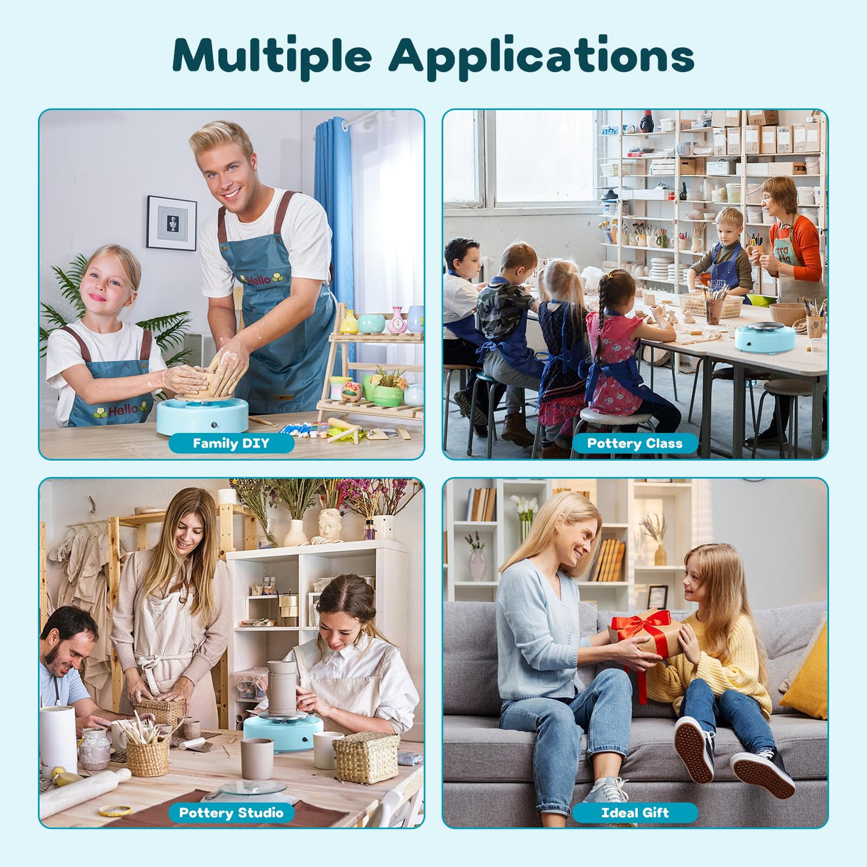 Alldeer Mini Pottery Wheel Machine - 6" Upgraded Clay Wheel for Beginners & Kids, 75W Motor, Adjustable Speed, Low Noise Ceramic Making Kit with 18PCS Sculpting Tools, Ideal for Home DIY Alldeer