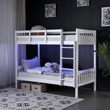 VINGLI Solid Wood Bunk Bed Twin Over Twin with LED Lights/USB Port Charge Station/Extra 15 inches Tall Guardrail/Scoring Rungs, White VINGLI