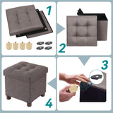 BRIAN & DANY Small Ottoman with Storage, Small Storage Ottoman, Folding Foot Stool with Wood Legs for Living Room and Bedroom Linen Rest Seat, 12.6"x12.6"x12.8" - Brown BRIAN & DANY