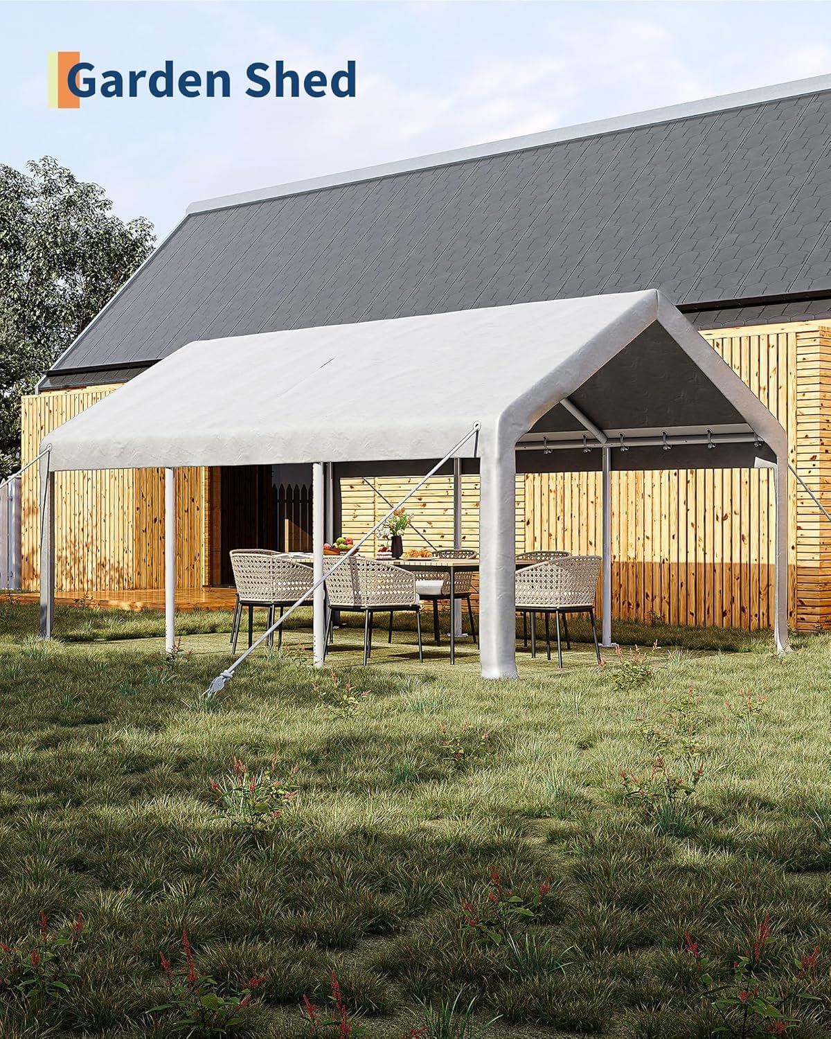 12 x 20FT Heavy Duty Carport with Roll-Up Windows, Portable Garage with Removable Sidewalls & Doors, Portable Car Tent Garage with Roll-Up Windows and All-Season Tarp, for Car, Truck, Curtainboro