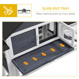 PawHut 83" L Outdoor Rabbit Hutch, Guinea Pig Cage Indoor Outdoor Wooden Bunny Hutch with Double Runs, Weatherproof Roof, Removable Tray, Ramps, Dark Gray PawHut