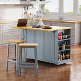 Yayzy Rolling Kitchen Island with 2 Bar Stools, Drop Leaf & Power Outlet, Large Kitchen Islands Cart on Wheels, Movable Island with 5 Open Shelves & Towel Rack for Dining Room, 53″, Grey Blue Yayzy