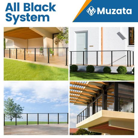 Muzata 19'6"-26' Complete Black Cable Railing Kit 36 Inch Cable Railing System for Decks with Post Handrail Length Adjustable Easy DIY with User Guide Complete Set RCS2 BH4S Muzata