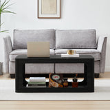 YUCHIATH Coffee Table for Living Room, Farmhouse Coffee Table with 2-Tier Storage, Accent Wood Coffee Table for Living Room (Black) YUCHIATH