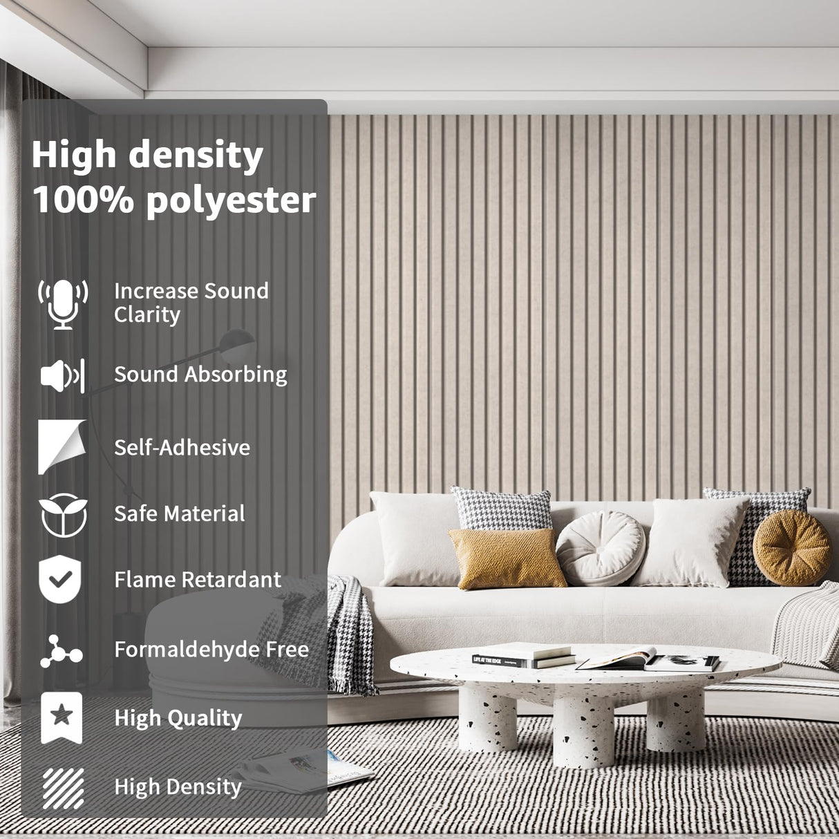 Art3dwallpanels 10 Pack Acoustic Panels, 48" X 12" X 0.35" Soundproof Wall Panels, Self Adhesive High Density Sound Absorbing Acoustic Treatment for Recording Studio, Office, Camel Art3dwallpanels