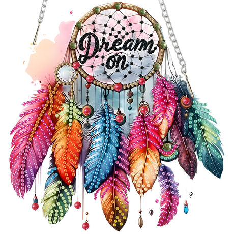Qukle Dream Catcher Diamond Painting Kits Hanging Pendant, Special Shaped Crystal DIY Feather Diamond Art Hanging Sign Double-Sided Pattern Gem Painting Window Door Ornament, Box Package Qukle