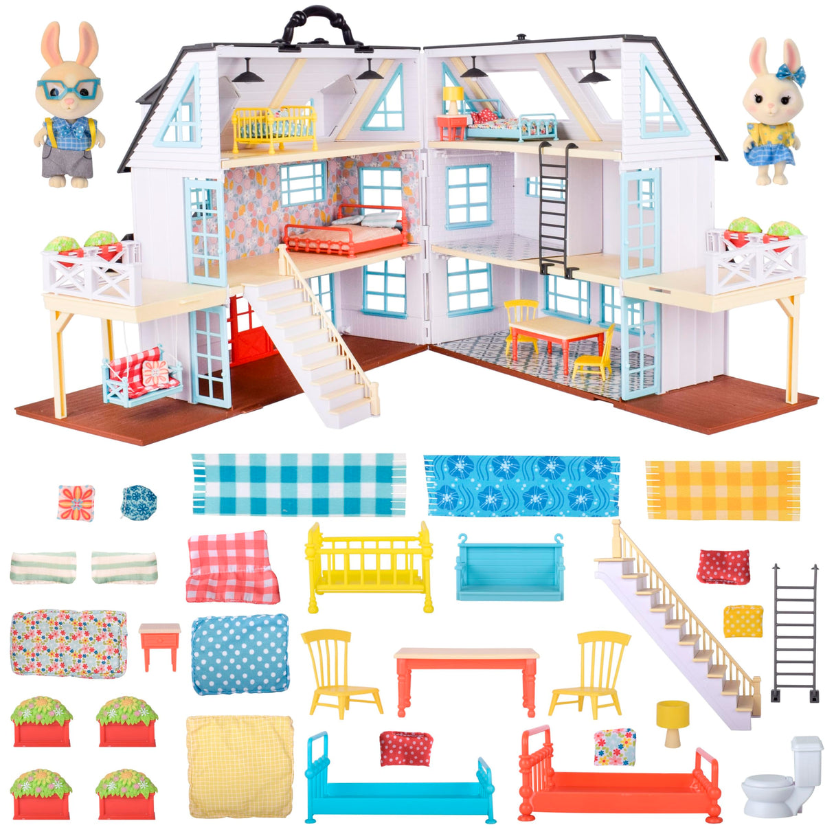 Sunny Days Entertainment Honey Bee Acres Buzzby Farmhouse – 49 Furniture Accessories with 2 Exclusive Figures | 15 Inch Dollhouse Playset | Pretend Play Toys for Kids Sunny Days Entertainment