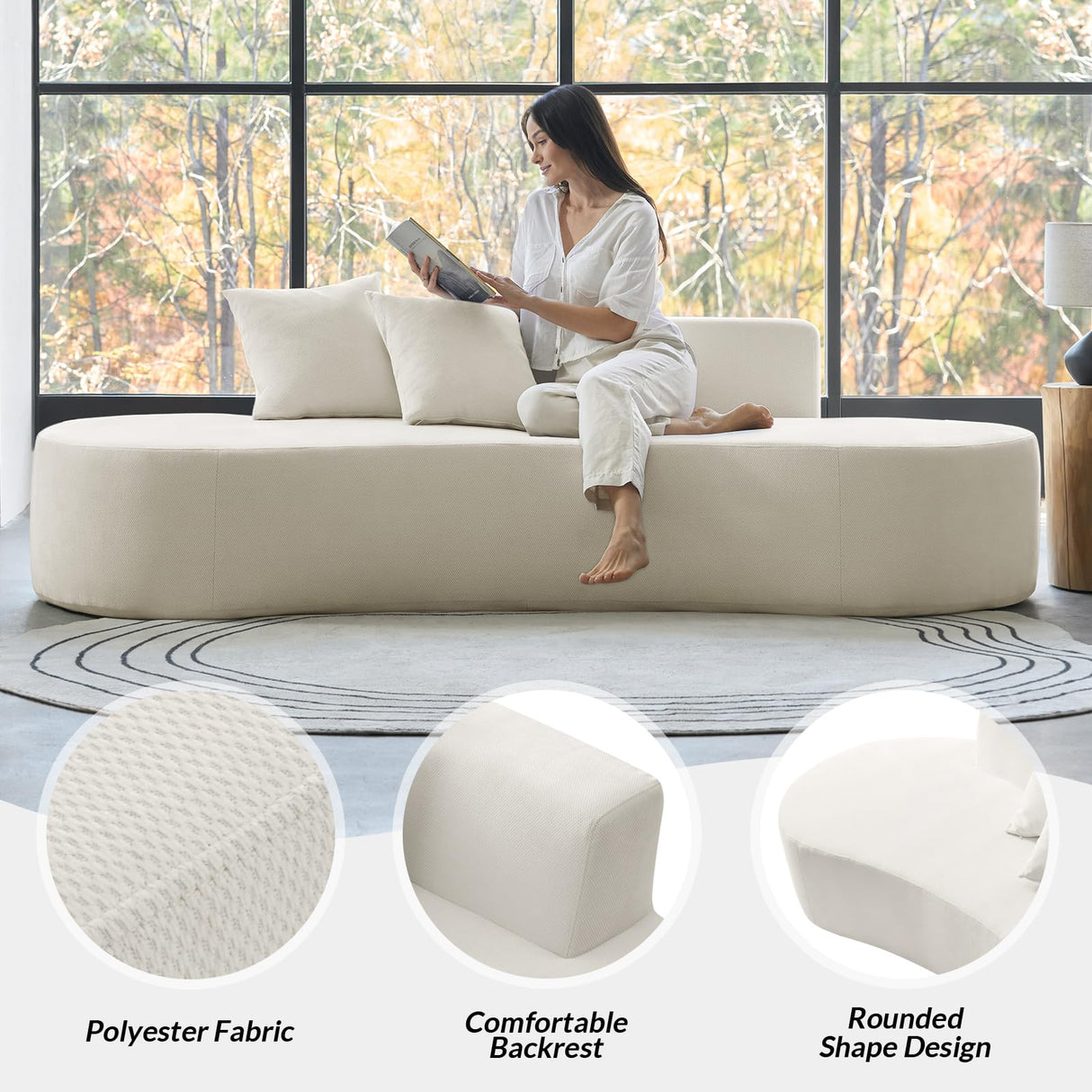 The support you need Curved Sofa Couch All Foam Design Frameless, no Assembly Required Female Leader Style Comfy Cloud Couch. Ivory The support you need