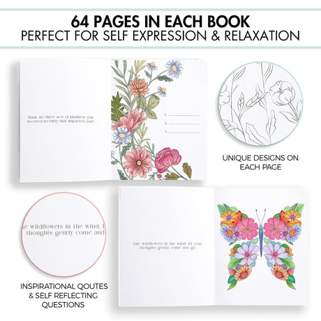 Beautiful Adult Coloring Book Set of 2 for Relaxation - Gratitude and Mindfulness Books with Inspirational Quotes Making it a Great Gift - Perfect Stress-Relieving Books Fun to Color for Women ZICOTO