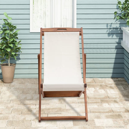 Outdoor Wooden Patio Lounge Chair 2 Set Beach Sling Chair Set Height Portable Reclining Beach Chair Solid Wood Frame with White Polyester Canvas 3 Level,Khaki - WoodArtSupply