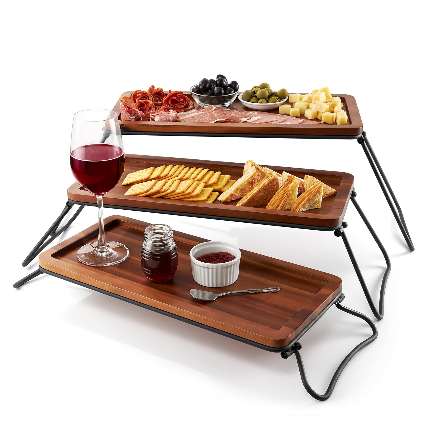 Tidita 3 Tier Serving Tray Acacia Wood - Cupcake Stand & Tower Serving Trays - 3 Tiered Wooden Large Serving Platter for Dessert - Food Display Stands & Charcuterie Board for Party, Picnic, B - WoodArtSupply