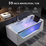 Empava 59 x 29" Whirlpool Tub,750W Acrylic Jetted Bathtub with 11 Jets,Hydromassage with Chromatherapy,3-Side Apron,58 Gallons,ETL Certified Empava