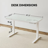 BANTI Electric Standing Desk with Drawers, 48 inch Whole-Piece Glass Desktop, Height Adjustable Stand up Sit Stand Home Office Ergonomic Workstation, White Tabletop BANTI