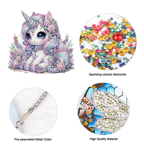 JISHSHAY Diamond Art Hanging Diamond Painting Sun Catchers Gem Art Table Wind Chimes Gem Painting Hanging Pendant Mosaic Kits for Adults Suncatchers Window Hangers with Special Drills Unicorn JISHSHAY