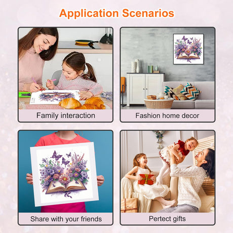 Acudotr Diamond Painting Kits for Adults Book, 5D Special Shape Diamond Art Kits for Beginners, Crystal Rhinestones Diamond Painting for Home Wall Decoration, Flower, 12×12 Inch Acudotr