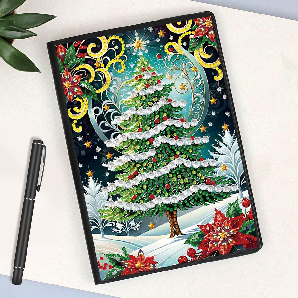 JISHSHAY 2 PCS Christmas Diamond Painting Notebook Diary Christmas Tree Diamond Art Leather Journal Xmas Gem Art Note Book Train Mosaic Kits for Adults Journal Notebook Gem Painting Sketchbook Diary JISHSHAY