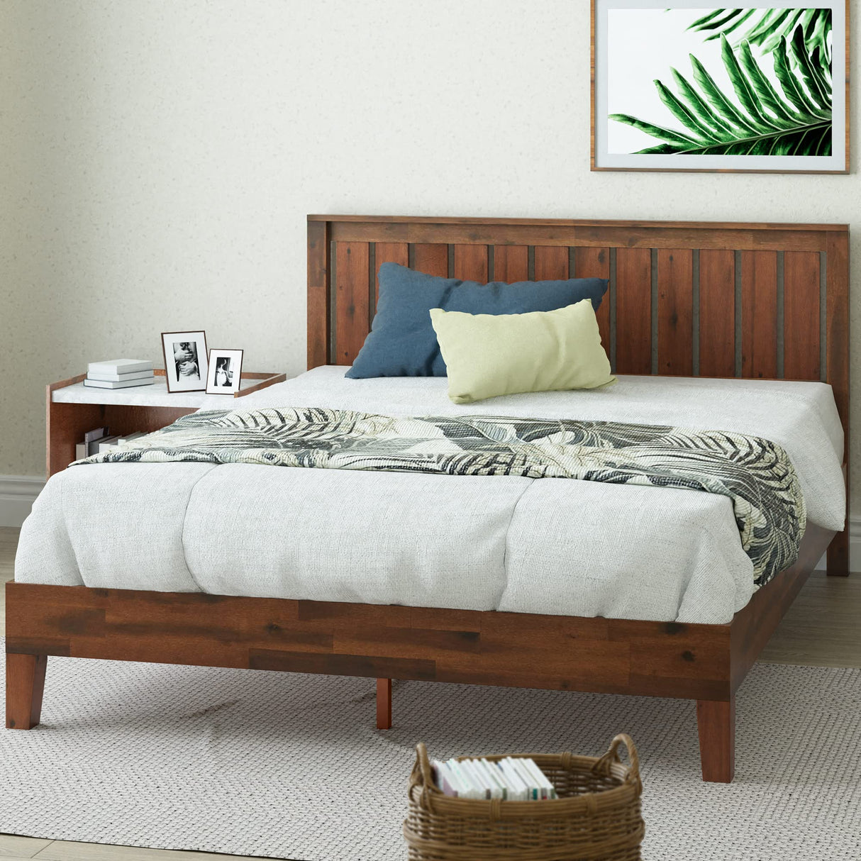 Vivek Deluxe Solid Wood Platform Bed Frame with Headboard in Antique Espresso Zinus