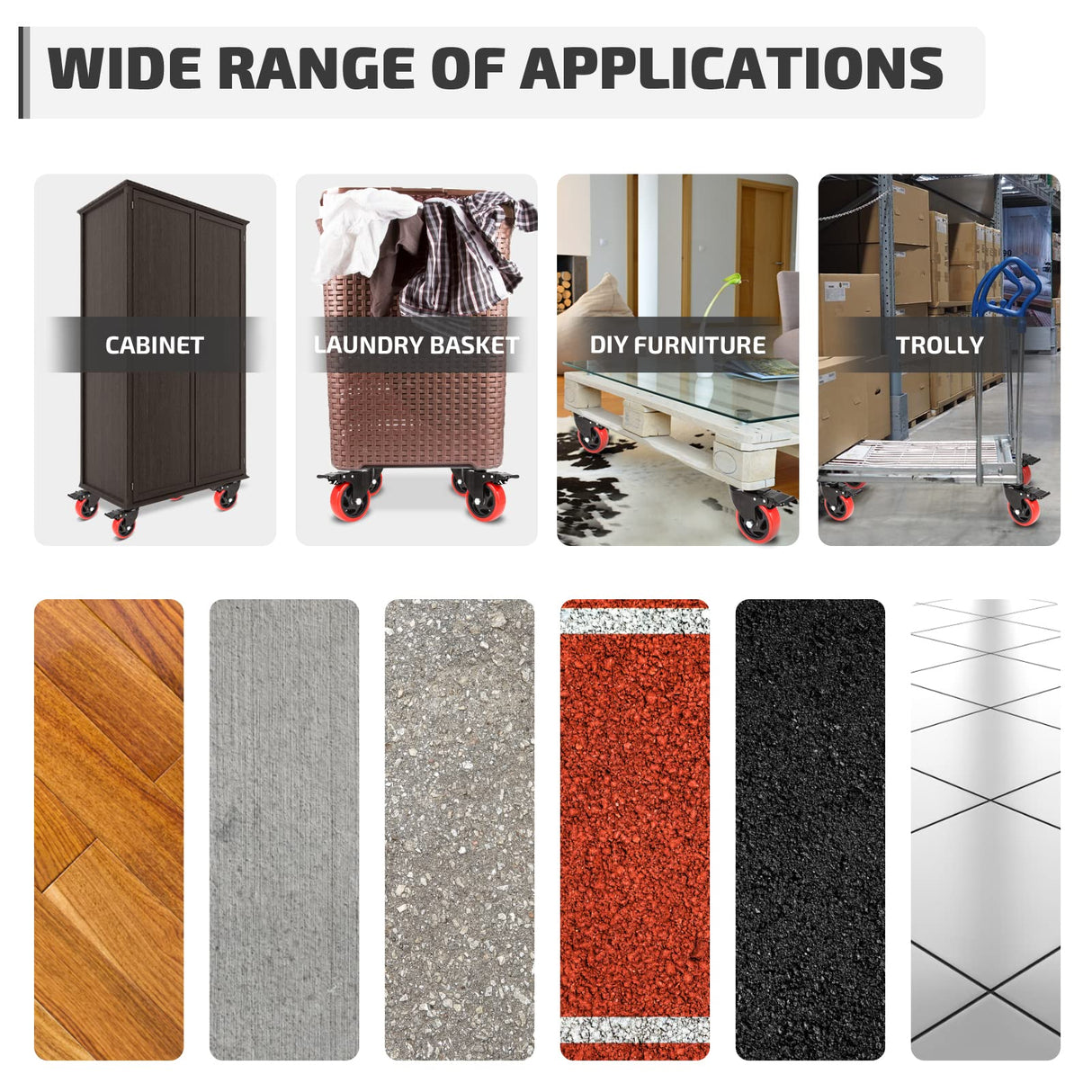 Nefish 4 Inch Industrial Caster Wheels with Brake, Casters Set of 4 Heavy Duty Industrial Grade Casters, Non-Marking Polyurethane Wheels, Workbench Casters 1800 Lbs for Cart, Furniture, Shelving Nefish