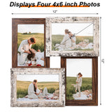 YESKAY 4x6 Collage Picture Frames, Multi Family Photo Frame with Real Glass, Displays Four 4x6 Photo, Wall Decor Wall Hanging or Tabletop, Distressed White+Rustic Brown YESKAY