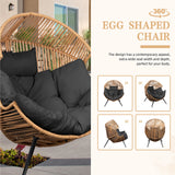 Vongrasig Outdoor Wicker Egg Chair PE Rattan Chair with Cushion, Oversized Patio Lounge Chair for Outdoor, Indoor, Balcony, Backyard, Garden, Black Vongrasig