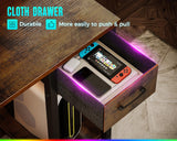 AODK Gaming Desk with LED Lights & Power Outlet, 40 Inch Small Computer Desk with Drawer, Reversible Desk with Adjustable Monitor Shelf & Headphone Hook for Home Office, Rustic Brown AODK