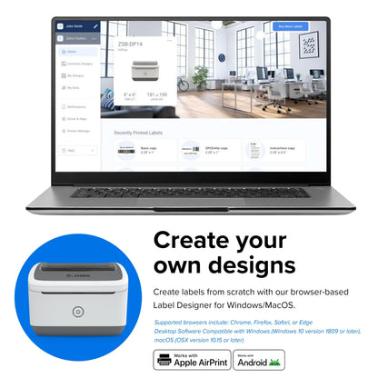 ZEBRA ZSB Series Thermal Label Printer 4" 300 dpi, Wi-Fi Printing, Supports UPS/USPS/FedEx, Barcodes, Custom & Shipping Labels, Print Anywhere, 4x6 Home & Office Shipping Label Printer