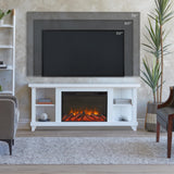 Real Flame Penrose 58" Slim Electric Fireplace TV Stand for TVs up to 55 inches, Entertainment Center with Adjustable Shelves and Storage, TV Stand for Living Room and Bedroom, Remote Control, White Real Flame