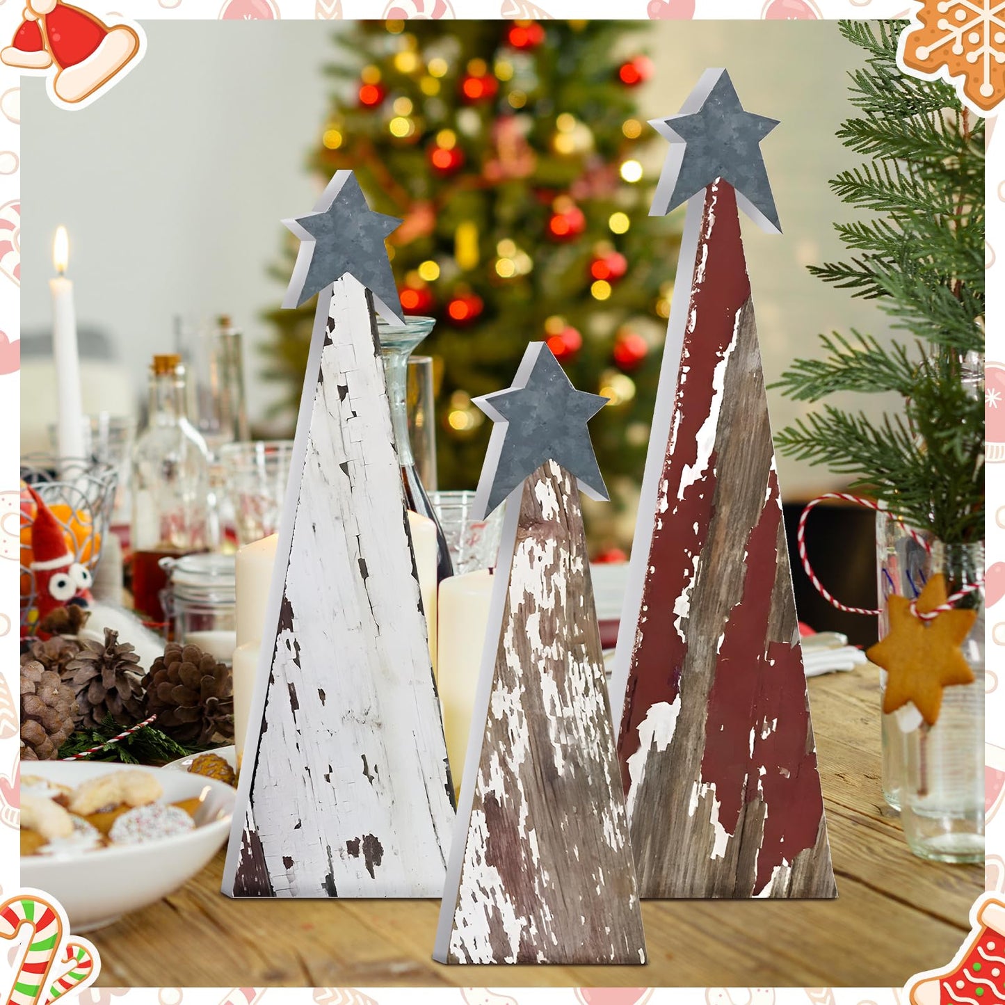 Soaoo 3 Pcs Wooden Christmas Trees Tabletop Decoration Standing Rustic Wooden Christmas Tree with Star Xmas Freestanding Centerpieces Decor Farmhouse Wood Decor for Table Home Decor - WoodArtSupply