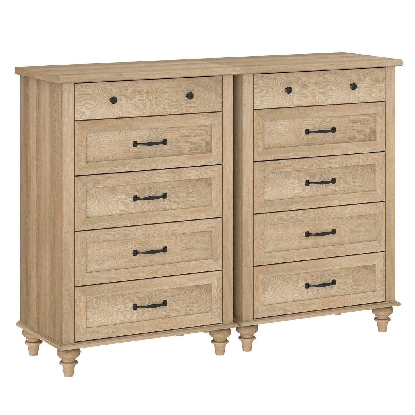 WAMPAT Wide Dresser for Bedroom with 10 Drawers, Farmhouse Chest of Drawers with Solid Wood Legs, Vertical Dresser Storage Organizer, Wooden Dressers Set for Kids Bedroom, Hallway, Oak