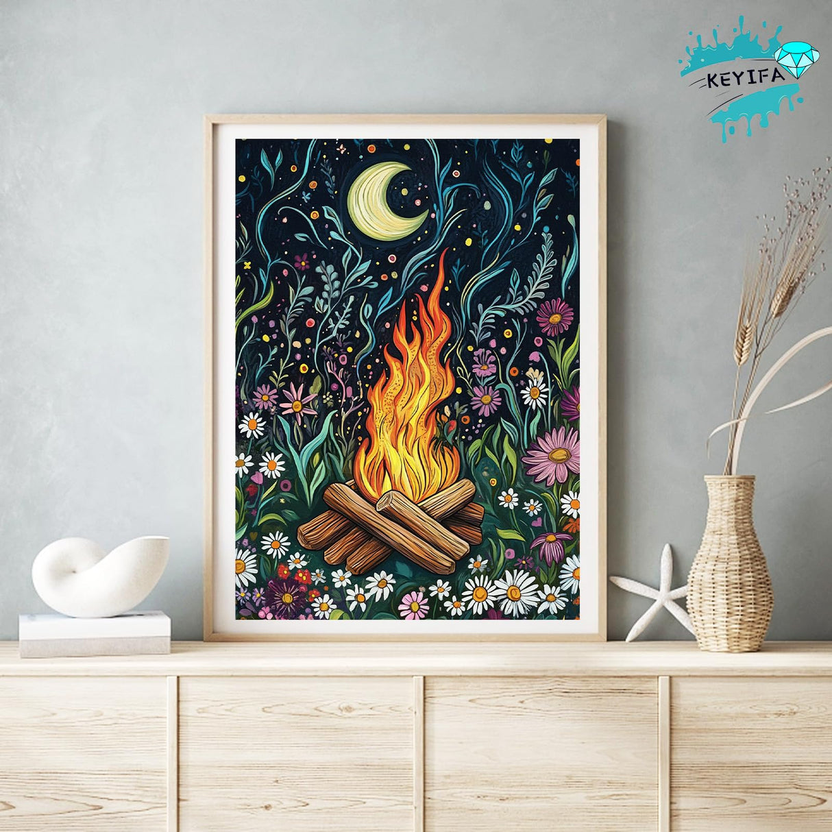 KEYIFA Diamond Painting Abstract Diamond Art Kits for Adults, 5D Round Full Drill Fire Flowers Diamond Painting Kit for Beginner, DIY Gems Art Craft for Home Wall Decor 12x16 inch KEYIFA
