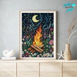 KEYIFA Diamond Painting Abstract Diamond Art Kits for Adults, 5D Round Full Drill Fire Flowers Diamond Painting Kit for Beginner, DIY Gems Art Craft for Home Wall Decor 12x16 inch KEYIFA