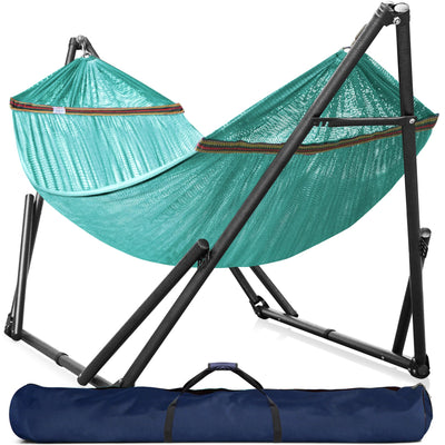 Tranquillo Double Hammock with Stand Included for 2 Persons/Foldable Hammock Stand 600 lbs Capacity Portable Case - Inhouse, Outdoor, Camping, Sky