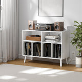 Cozy Castle Record Player Stand, Turntables Stand with Charging Station and Vinyl Record Storage Holds up to 350 Albums, Record Stand Table for Living Room, Office, White Cozy Castle