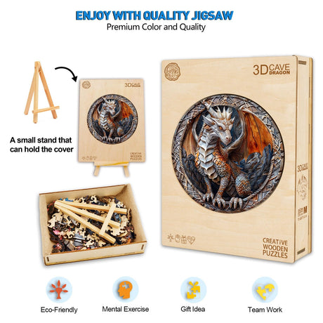 Wooden Puzzles for Adults, Wooden Flat Puzzles with 3D Visual Effect, Cave Dragon Puzzles, Unique Puzzles Gifts for Women Men (M-11.4 * 11.4in 200pcs) NABYSHOP