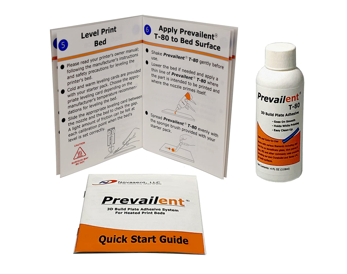 Prevailent T-80, 3D Printer Adhesive Bed Glue Starter Pack - Helps Prevent Warping, Strong Hold and Easy Release with Various Filament Types Including PLA, ABS, TPU, and PETG, 4 fl oz. (118ml) Prevailent