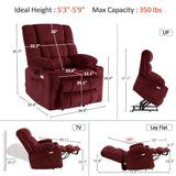 MCombo Dual Motor Power Lift Recliner Chair with Massage and Heat for Elderly People, Infinite Position, USB Ports, Cup Holders, Fabric 7890 (Medium, Burgundy) MCombo
