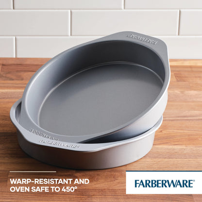 Farberware GoldenBake Bakeware Nonstick Baking Pans/Cake Pan Set, Round, Insulated, Two 8-Inch, Gray