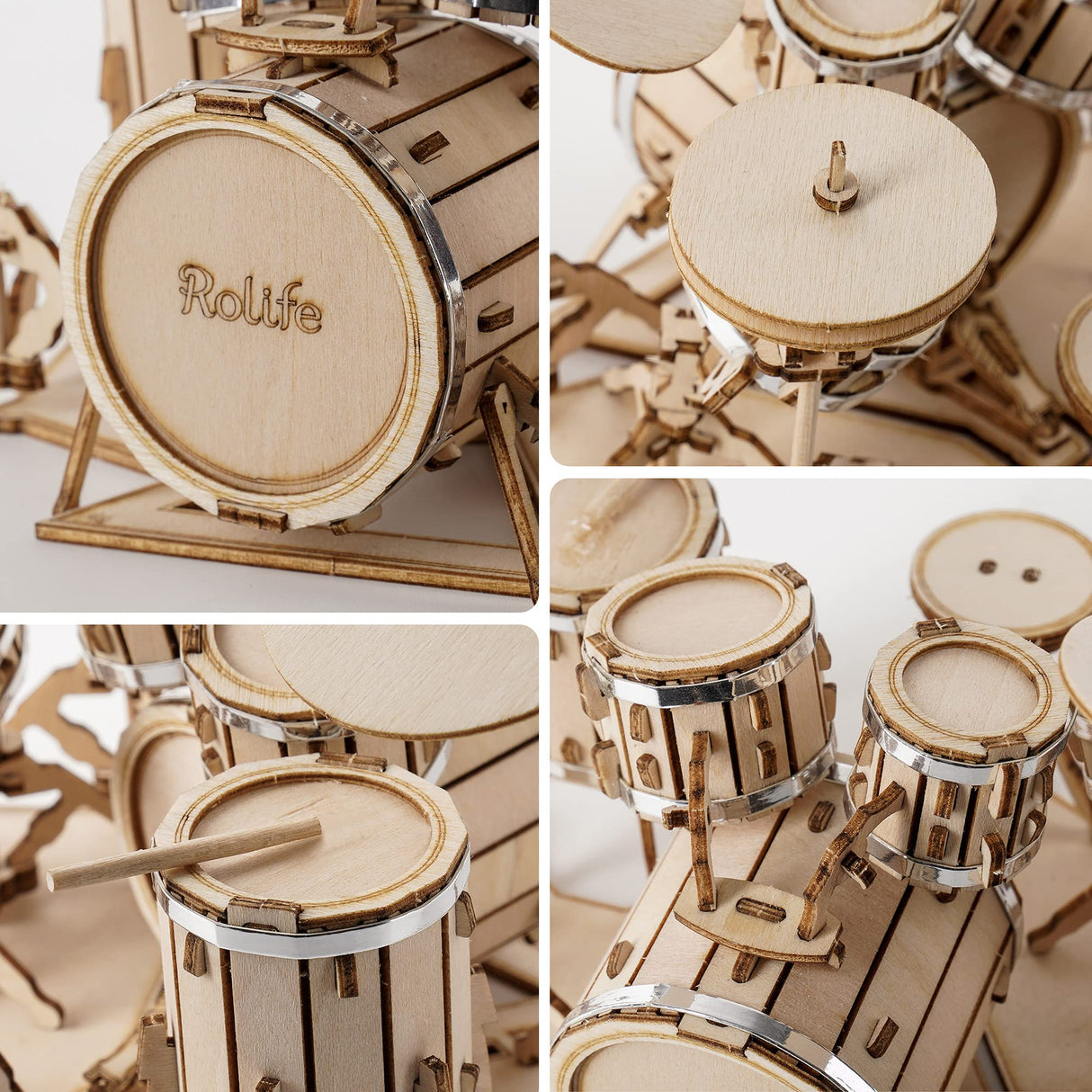 Rolife 3D Wooden Puzzles for Adults Drum kit Musical Instrument Model(TG409) Rolife