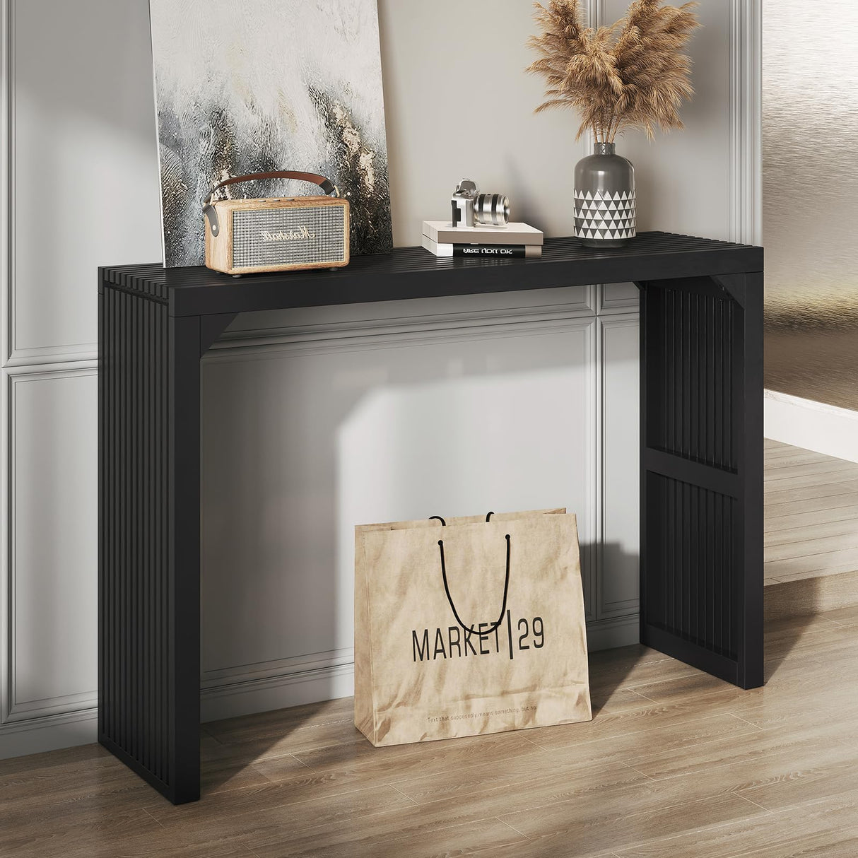 ROOMTEC Narrow Console Tables for Entryway, 46" Solid Wood Console Table Behind Couch, Farmhouse Entryway Table with Storage, Console Tables for Living Room, Hallway, Foyer (Black, Console Table) ROOMTEC