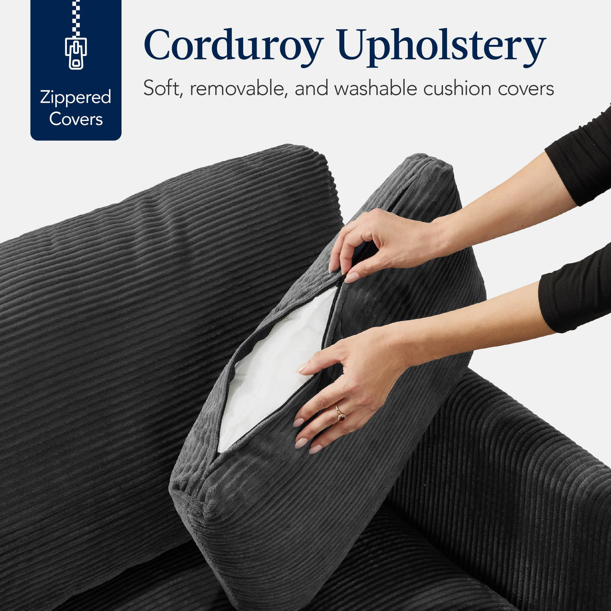 Best Choice Products 82in Modular Cloud Pillowtop Loveseat Sofa, Deep Seat Sectional Couch w/Storage Ottoman, Plush Corduroy Fabric, Real Wood Frame and Legs – Gray Best Choice Products