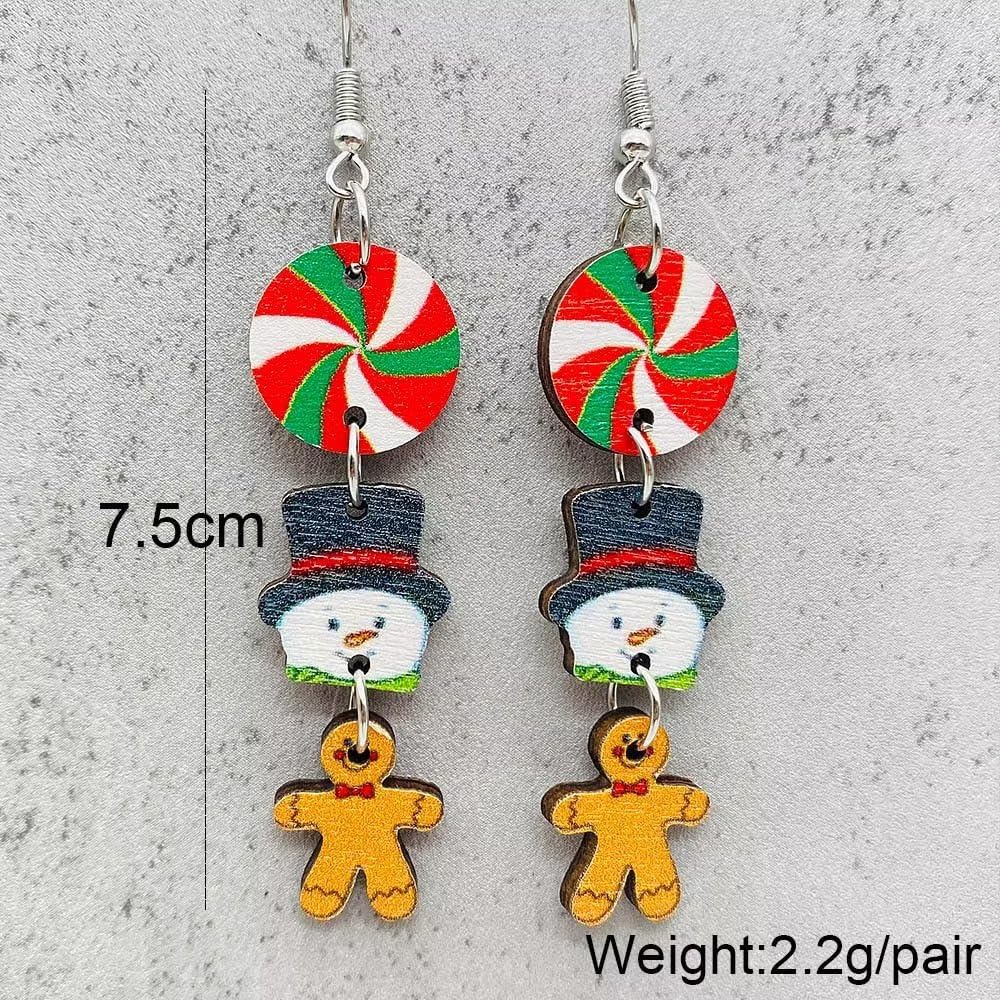 Zhang shine Christmas Theme Wooden Earrings for Women Snowman Santa Gingerbread Man Candy Gift Dangle Earrings for Christmas Holiday Party Decorations