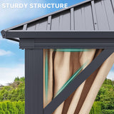 YITAHOME 10x10ft Hardtop Gazebo with Nettings and Curtains, Heavy Duty Galvanized Steel Outdoor Vertical Stripes Roof for Patio, Backyard, Deck, Lawns, Brown YITAHOME