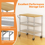 3 Tier Rolling Kitchen Carts on Wheels with Storage,650Lbs Heavy Duty Utility Carts with Wheels,Kitchen Island with Wood Tabletop,Metal Serving Rolling Cart for Small Appliance Food Cart,Wood+Metal BolDuck