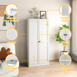 Reegangfa Pantry Cabinet with 2 Doors & 4 Adjustable Shelves & Hooks, 61" Kitchen Storage Cabinets, Utility Metal Storage Cabinet for Home, Living Room, Pantry, Assemble Required (White) Reegangfa